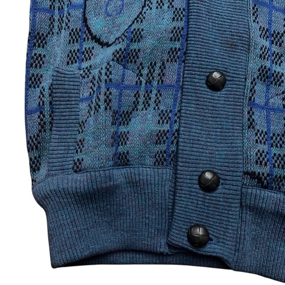 Vintage Chamir Cardigan Sweater Mens 48 (Fits M/L) Shawl Collar Merino Wool Blue - Picture 3 of 6